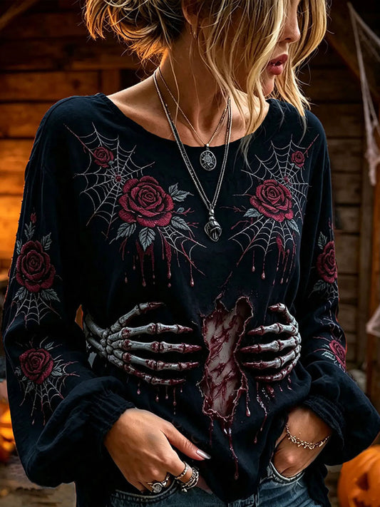 Women's Gothic Style Floral Cotton Linen Shirt