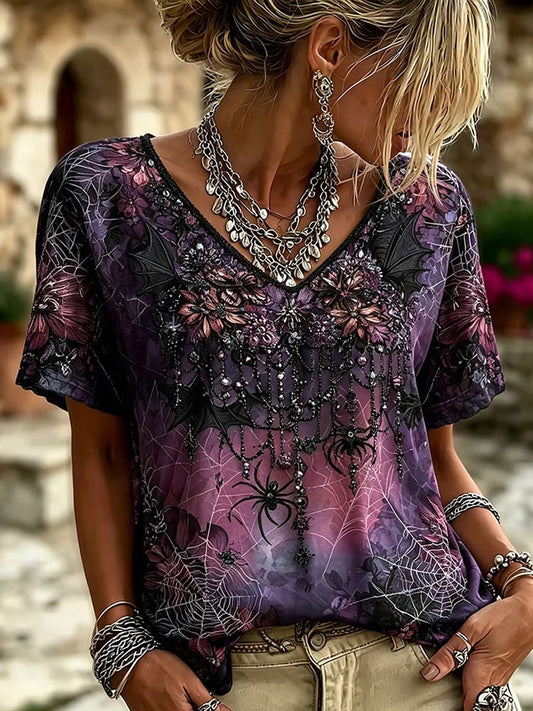 Women's Gothic Style Floral Cotton Linen Shirt