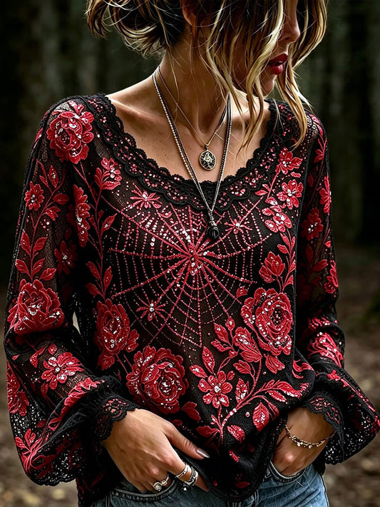 Women's Gothic Style Floral Cotton Linen Shirt