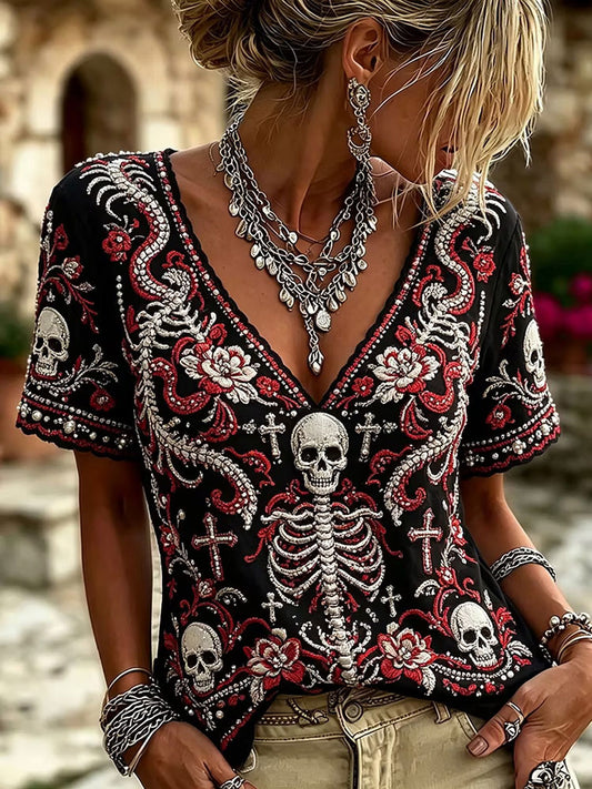 Women's Gothic Style Floral Cotton Linen Shirt