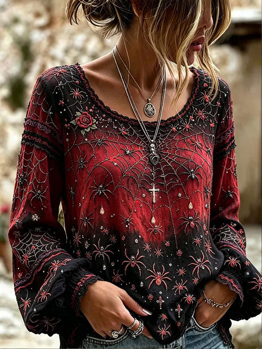 Women's Gothic Style Floral Cotton Linen Shirt