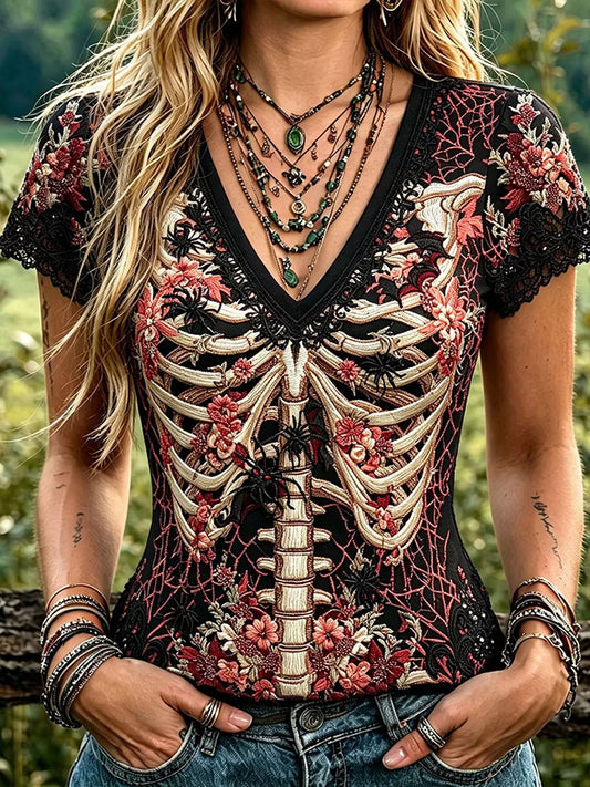 Women's Gothic Style Floral Cotton Linen Shirt