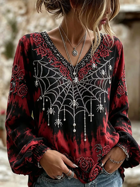 Women's Gothic Style Floral Cotton Linen Shirt