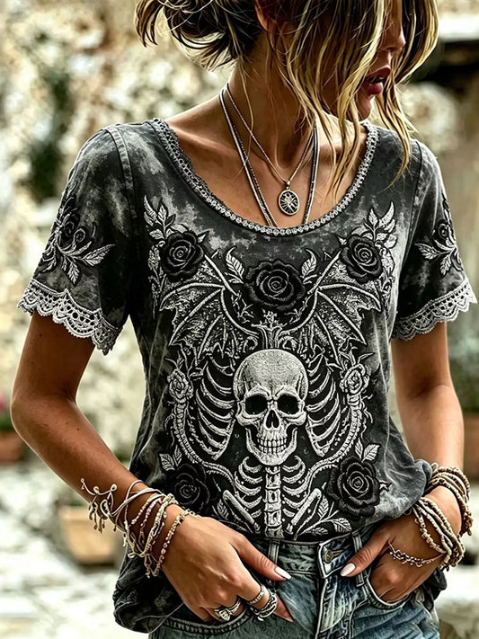 Women's Gothic Style Floral Cotton Linen Shirt