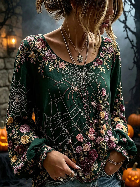 Women's Gothic Style Floral Cotton Linen Shirt