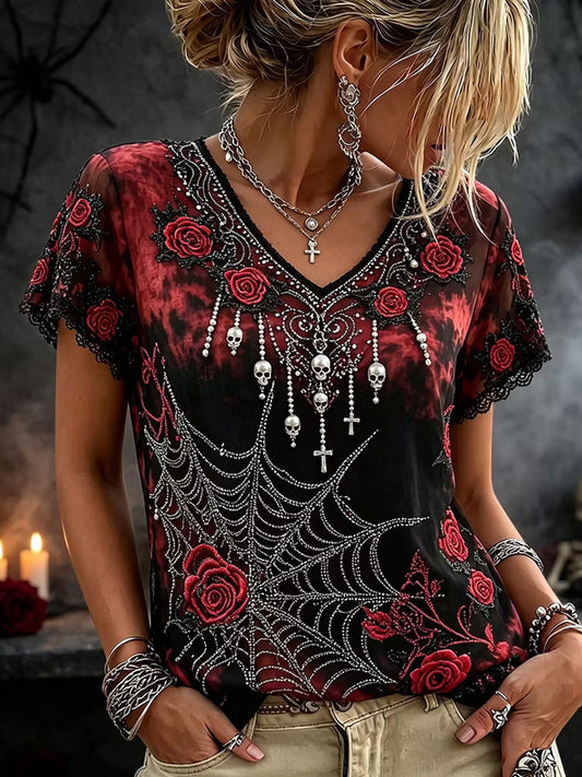 Women's Gothic Style Floral Cotton Linen Shirt