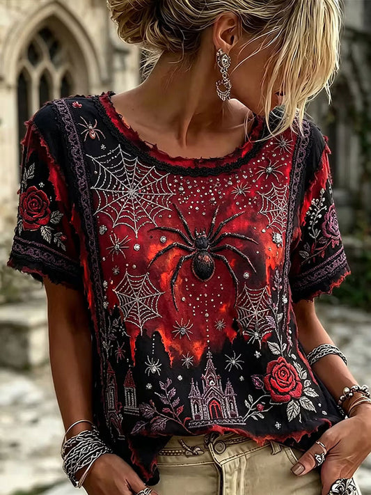 Women's Gothic Style Floral Cotton Linen Shirt