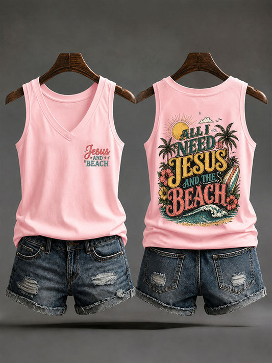 Women's "All I Need Is Jesus and the Beach" Vacation-Style Casual Vests