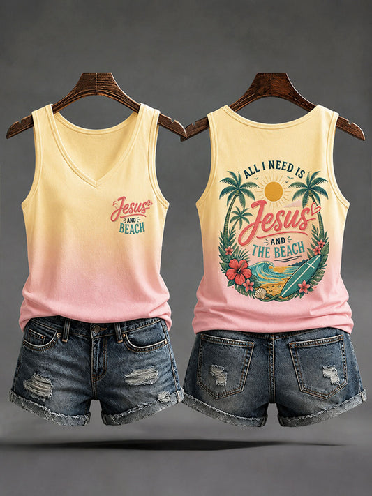 Women's "All I Need Is Jesus and the Beach" Vacation-Style Casual Vests