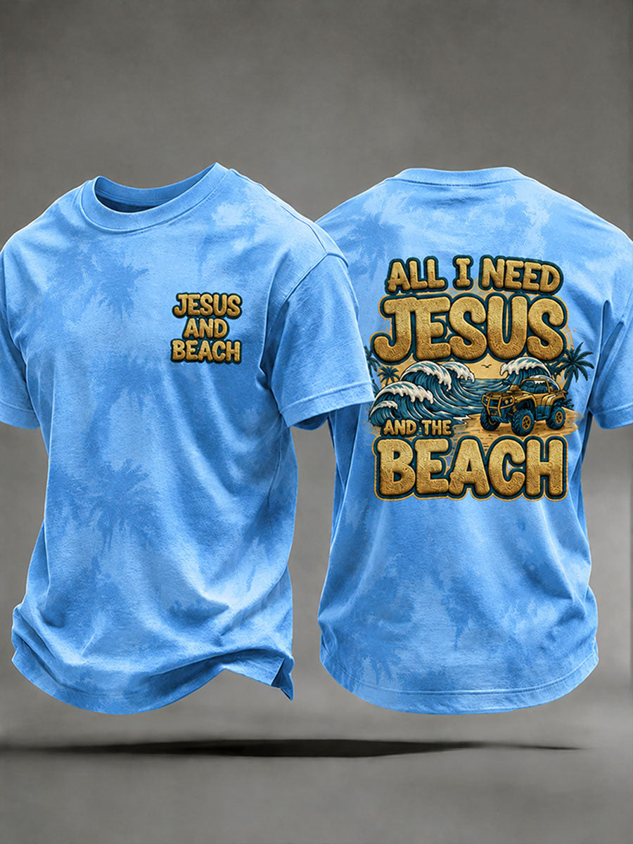 Men's "All I Need Is Jesus and the Beach" Vacation-Style Casual T-Shirt
