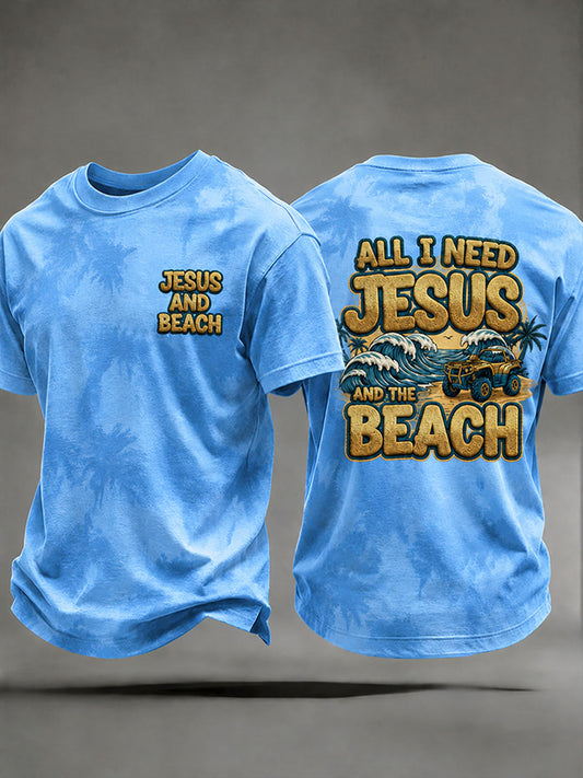 Men's "All I Need Is Jesus and the Beach" Vacation-Style Casual T-Shirt