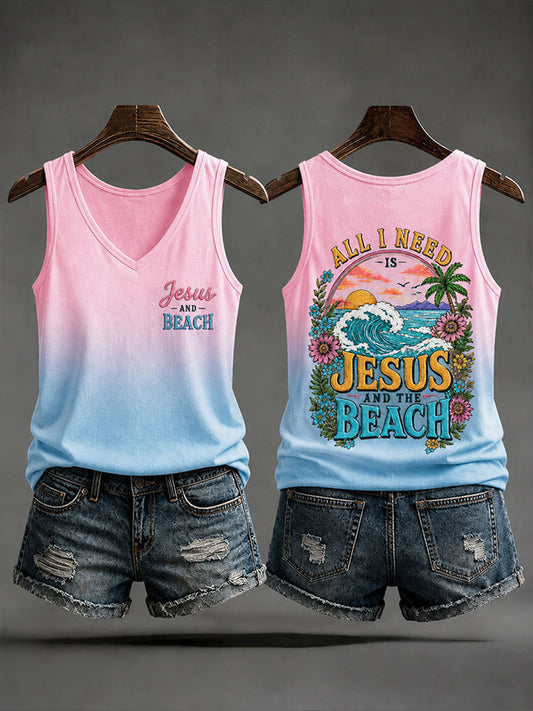 Women's "All I Need Is Jesus and the Beach" Vacation-Style Casual Vests