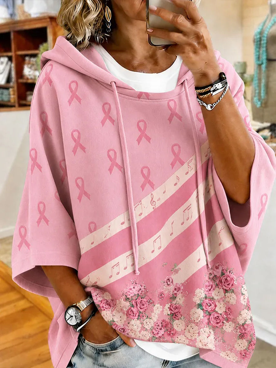 Women's Breast Cancer Awareness Support Pink Ribbon Printed Hoodie