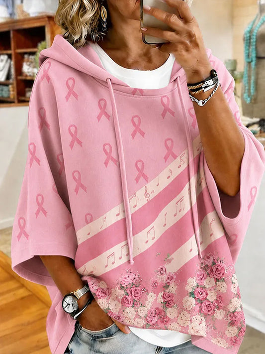 Women's Breast Cancer Awareness Support Pink Ribbon Printed Hoodie