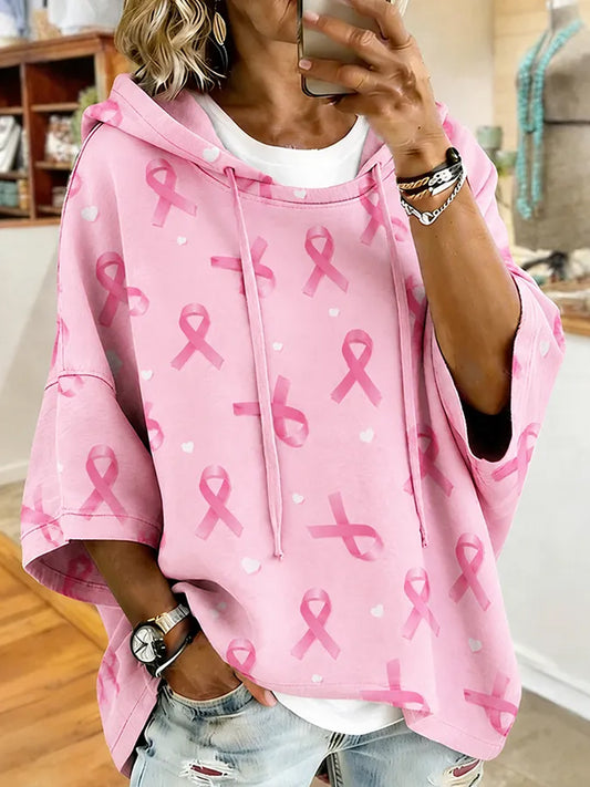 Women's Breast Cancer Awareness Support Pink Ribbon Printed Hoodie