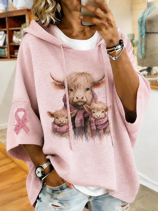 Women's Breast Cancer Awareness Support Pink Ribbon Printed Hoodie