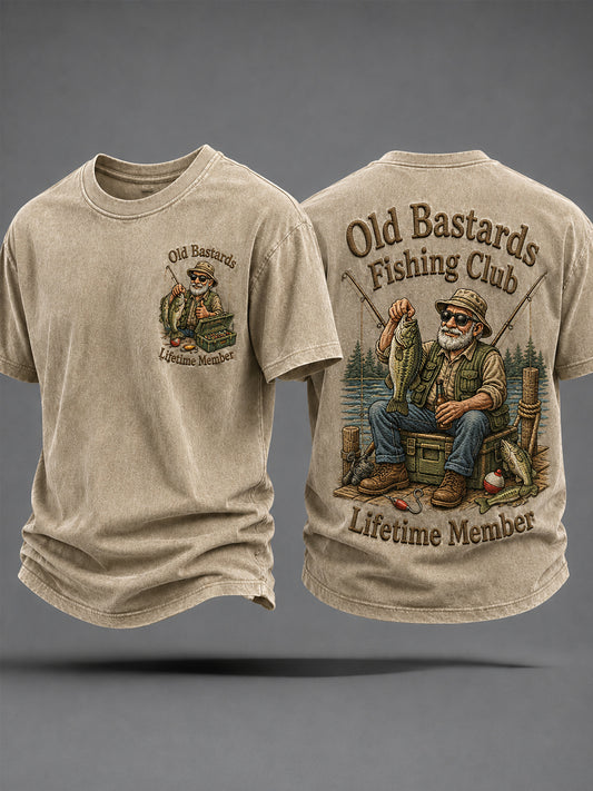 Men's Funny Old Bastards Fishing Club Lifetime Member Print Casual Tee