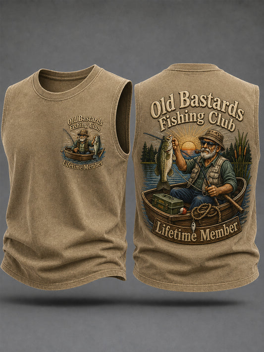 Men's Funny Old Bastards Fishing Club Lifetime Member Print Casual Tank Top