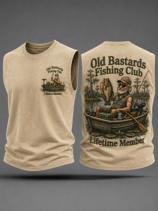 Men's Funny Old Bastards Fishing Club Lifetime Member Print Casual Tank Top