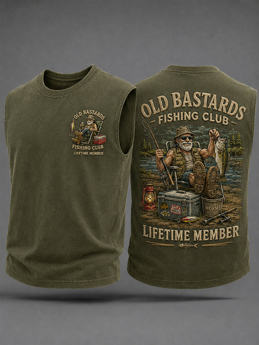 Men's Funny Old Bastards Fishing Lifetime Club Member Print Casual Tank Top