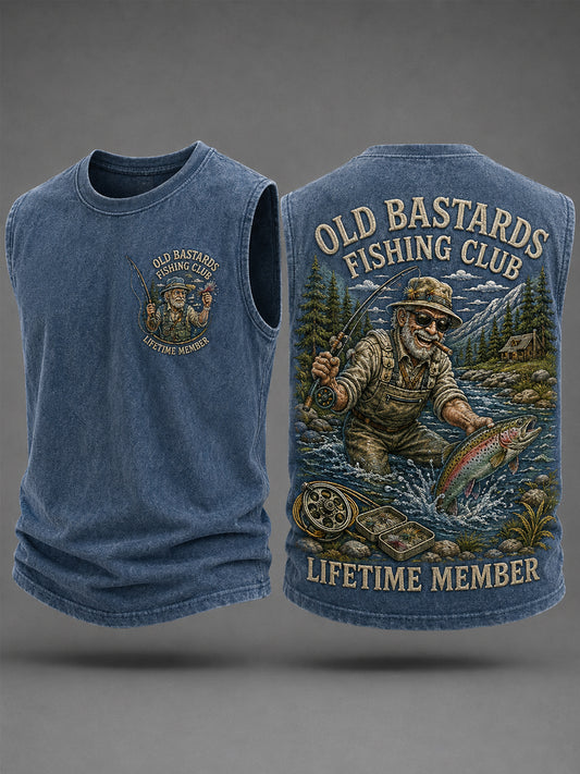 Men's Funny Old Bastards Fishing Club Lifetime Member Print Casual Tank Top