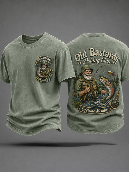 Men's Funny Old Bastards Fishing Club Lifetime Member Print Casual Tee