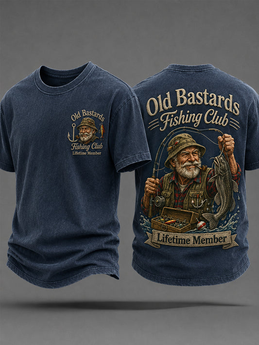 Men's Funny Old Bastards Fishing Club Lifetime Member Print Casual Tee