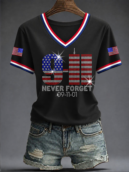 Women's America Printed V-neck T-shirt