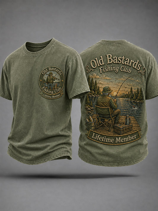 Men's Funny Old Bastards Fishing Club Lifetime Member Print Casual Tee