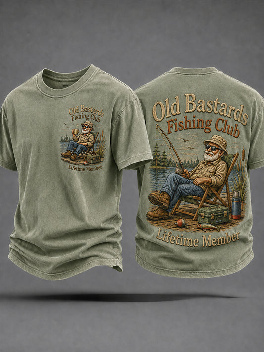 Men's Funny Old Bastards Fishing Club Lifetime Member Print Casual Tee