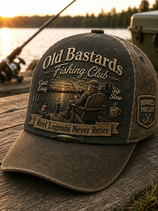 Unisex Funny Old Bastards Fishing Club Lifetime Member Print Hat