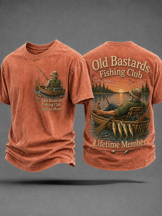 Men's Funny Old Bastards Fishing Club Lifetime Member Print Casual Tee