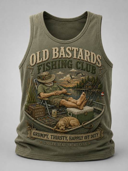 Men's Funny Old Bastards Fishing Club Lifetime Member Print Casual Tank Top