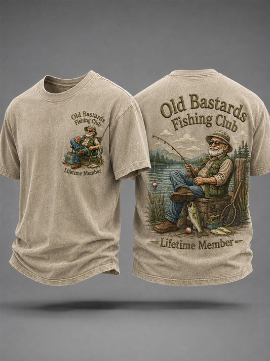 Men's Funny Old Bastards Fishing Club Lifetime Member Print Casual Tee