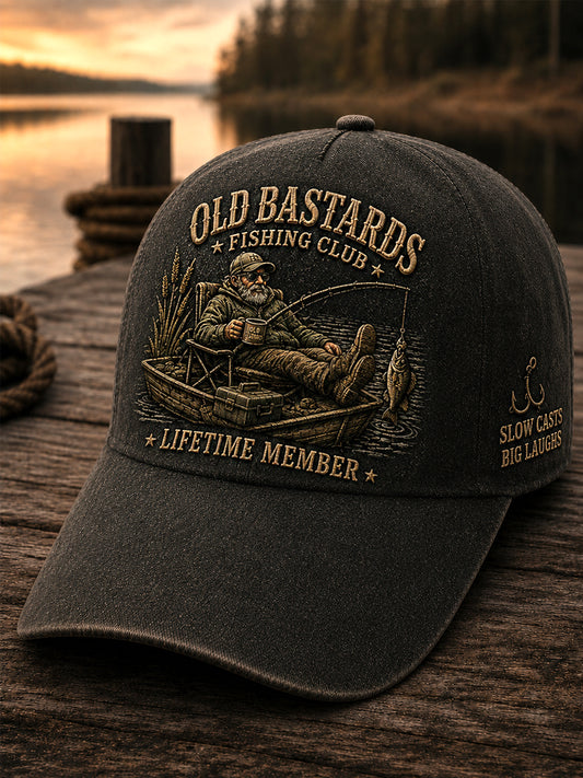 Unisex Funny Old Bastards Fishing Club Lifetime Member Print Hat