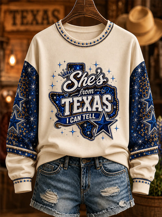 Women's She's From Texas I Can Tell Print Casual Long-Sleeved Sweatshirt