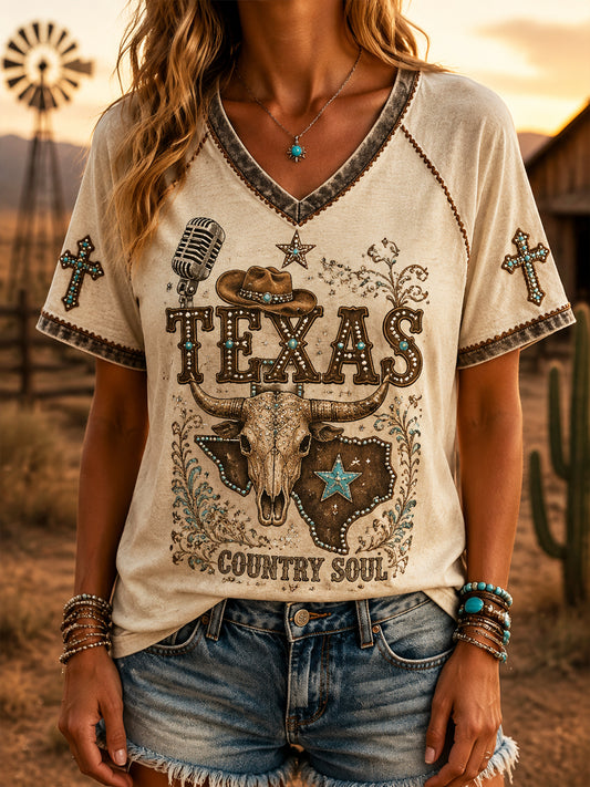 Women's Retro Texas Country Music Casual T-Shirt