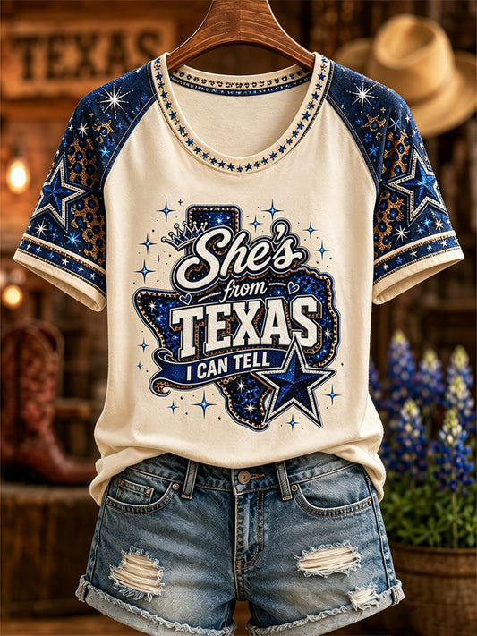 Women's She's From Texas I Can Tell Print Casual Tee