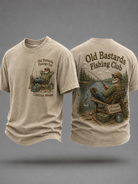 Men's Funny Old Bastards Fishing Club Lifetime Member Print Casual Tee