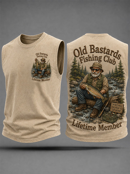 Men's Funny Old Bastards Fishing Club Lifetime Member Print Casual Tank Top