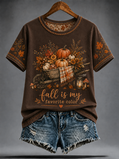 Women's fall is my favorite color Peinted short-sleeved T-shirt