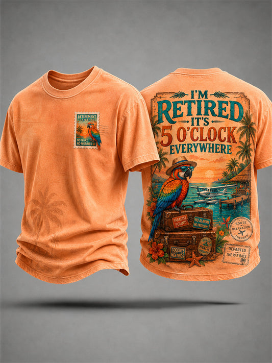 Men's I'm Retired It's 5 O'clock Everywhere Parrot Print Casual Tee