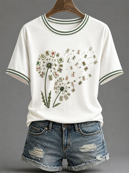 Women's Mahjong Print Casual T-Shirt