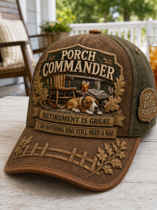 Unisex Porch Commander Retirement  Print Hat