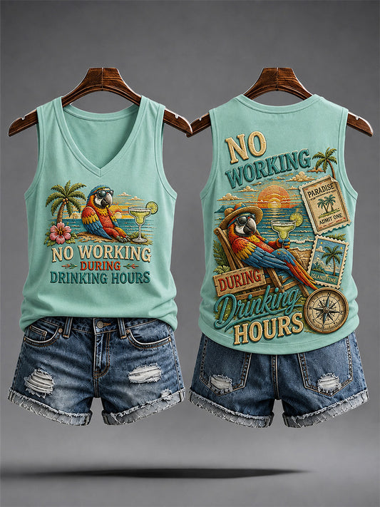 Women's No Working During Drinking Hours Print Casual Vest
