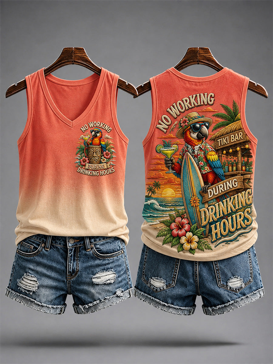 Women's No Working During Drinking Hours Print Casual Vest
