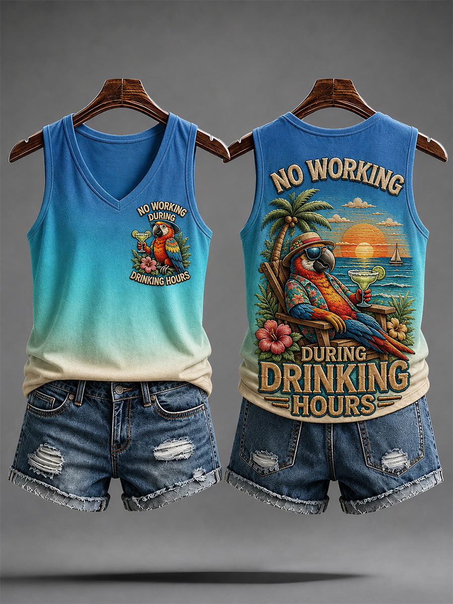 Women's No Working During Drinking Hours Print Casual Vest