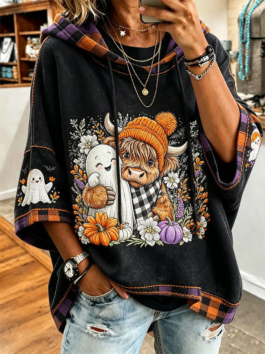 Women’s Halloween Theme Pattern Printed Casual Short-Sleeve Hoodie