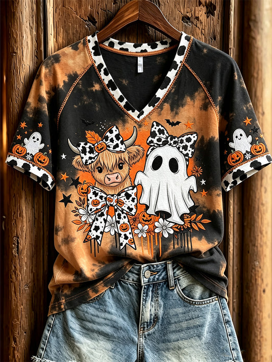 Women's Halloween theme pattern printed casual short-sleeve T-shirt