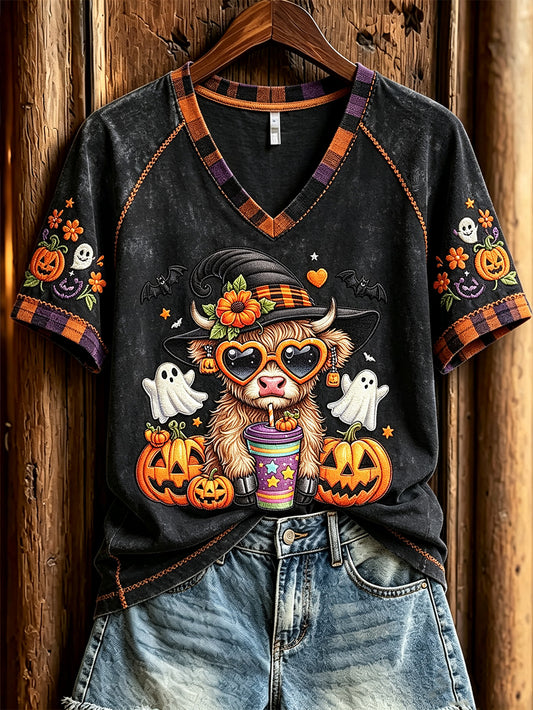 Women's Halloween theme pattern printed casual short-sleeve T-shirt